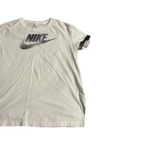 White Nike T-Shirt with Black Swoosh Logo and Arm Stripes - Short Sleeved - Sz M
